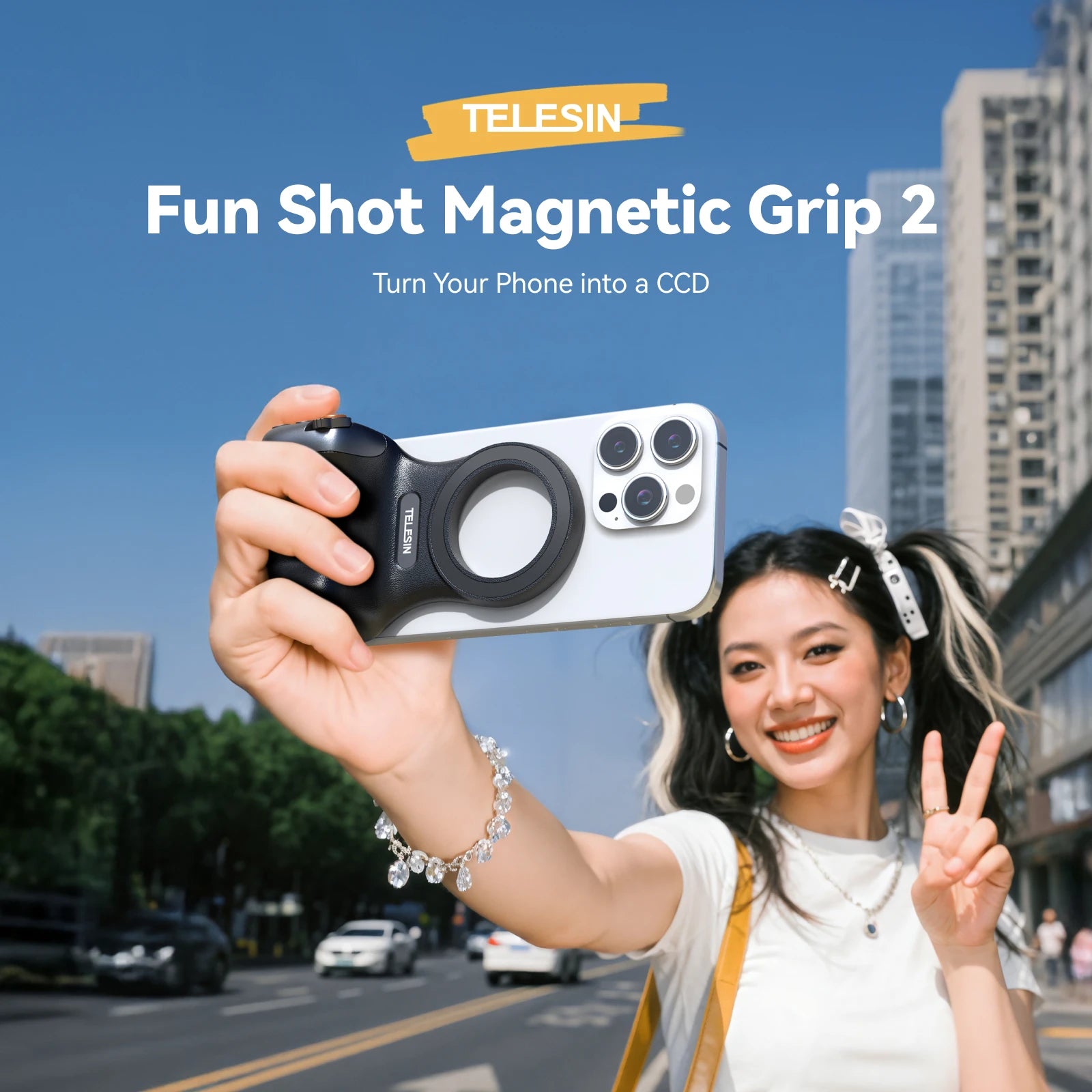 TELESIN Magnetic Phone Camera Shoot Hand Grip Phone Holder Shooting Aid Remote Control Handle for Smart Phone iPhone Android