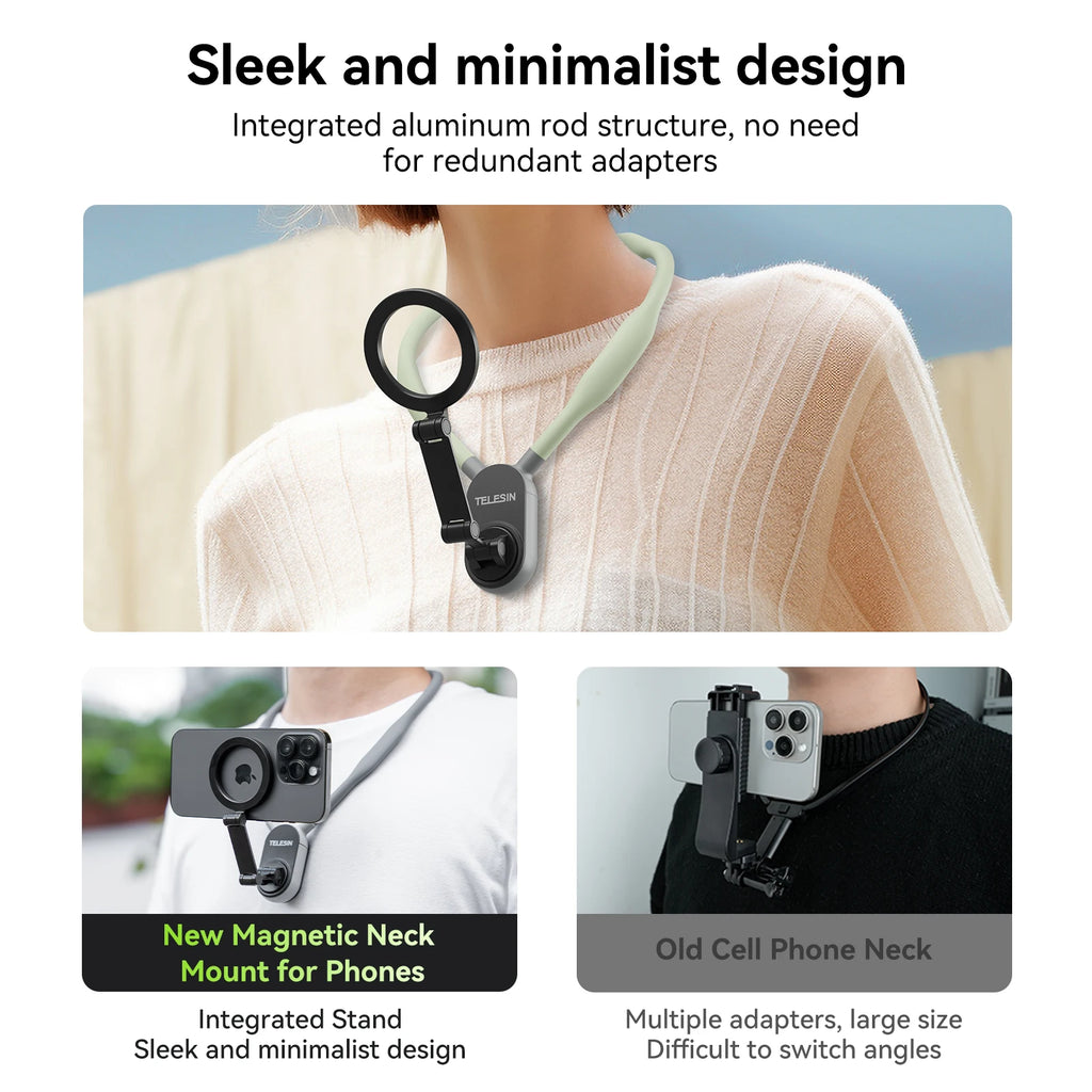 TELESIN Quick Release Magnetic Neck Mount Hold for Iphone 15 14 13 12 11 10 SAMSUNG HUAWEI XIAOMI Smart Phone Accessories
